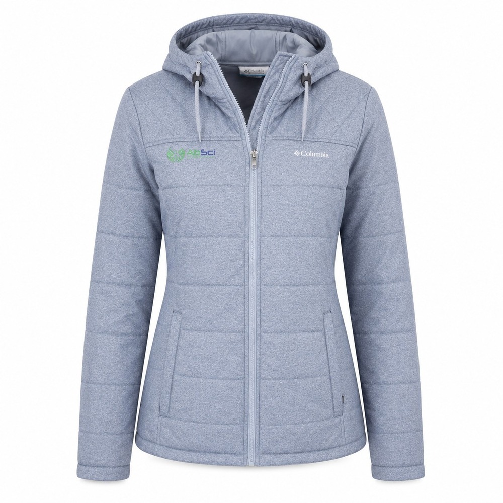 Columbia Jacket Women's L Gray Quilted Long Sleeve Zipper Hooded Coat Knit